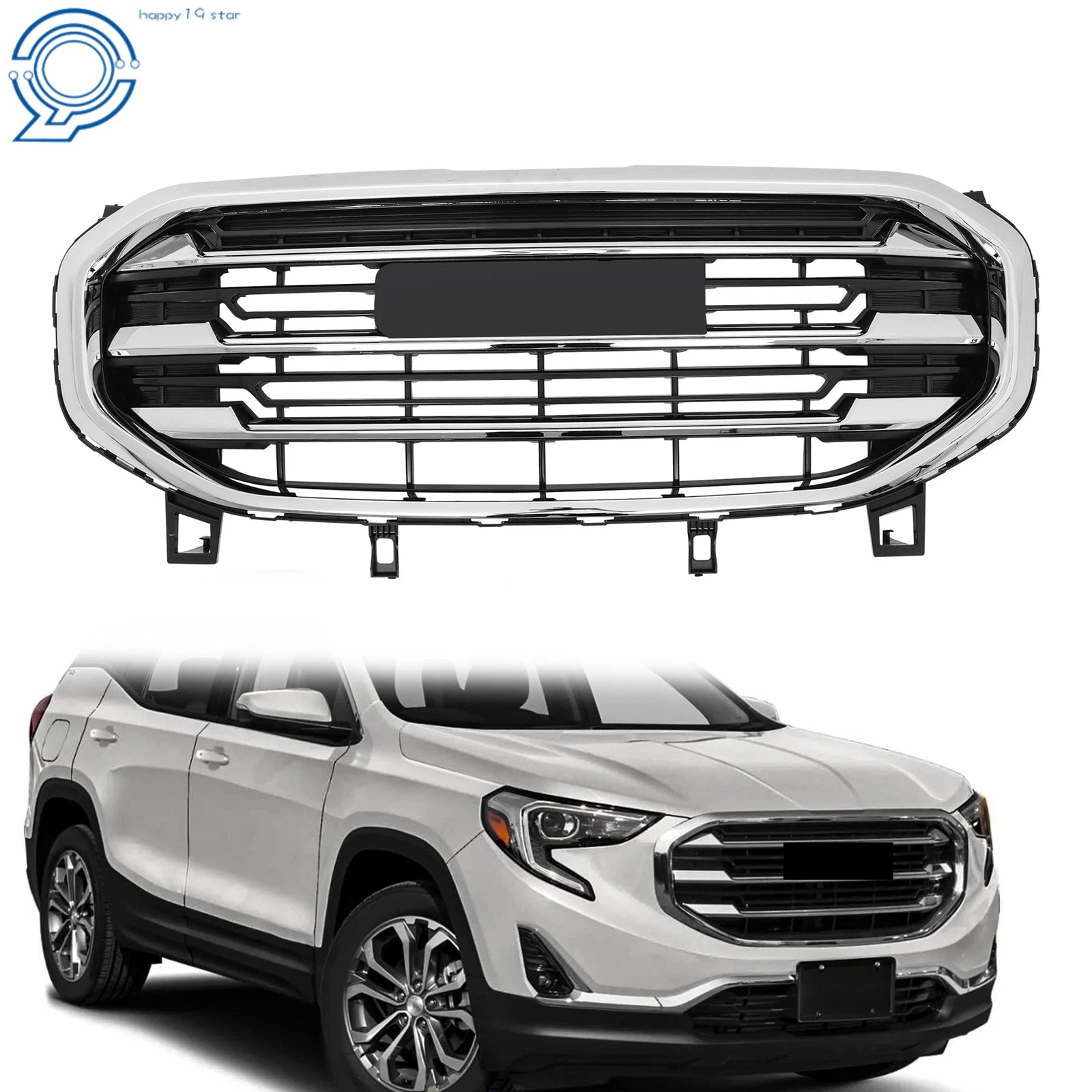 Front Bumper Grille for GMC Terrain SLT SLE (2018–2021) Black Chrome