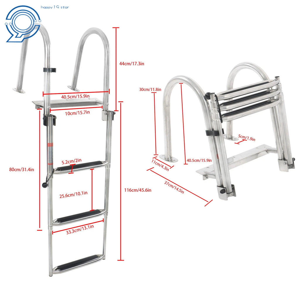 3 Step Stainless Steel Folding Ladder for Marine Pontoon Boat