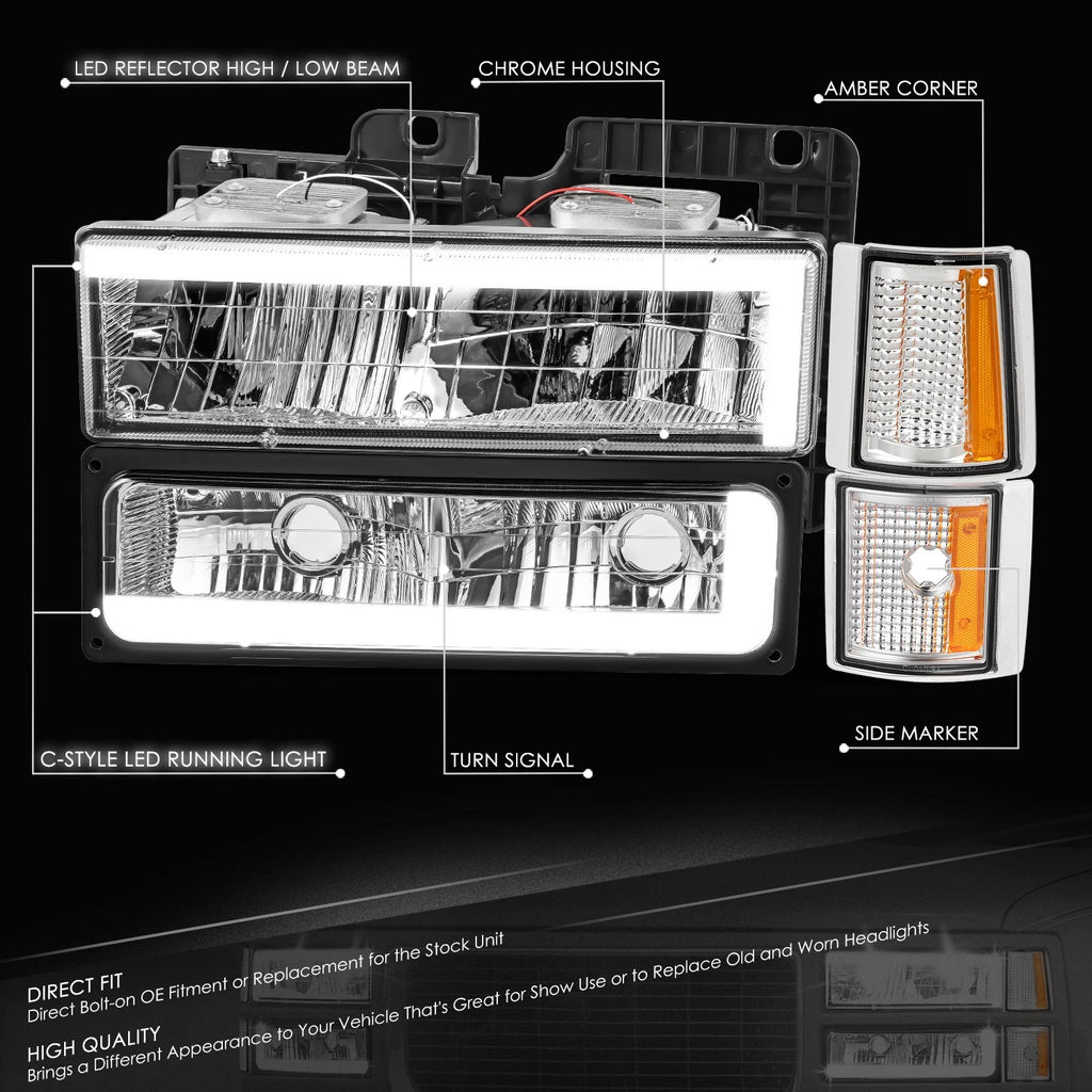 C-LED Headlight + Signal + Amber Corner Lamp for GMC C/K 1500-3500 (1994–2000)