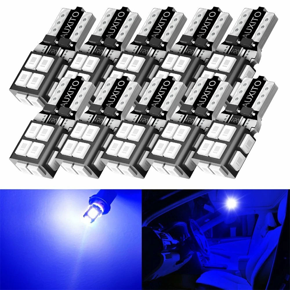 Set of 10 T10 Blue 2835 14-SMD LED Interior Light Bulbs for Various Models