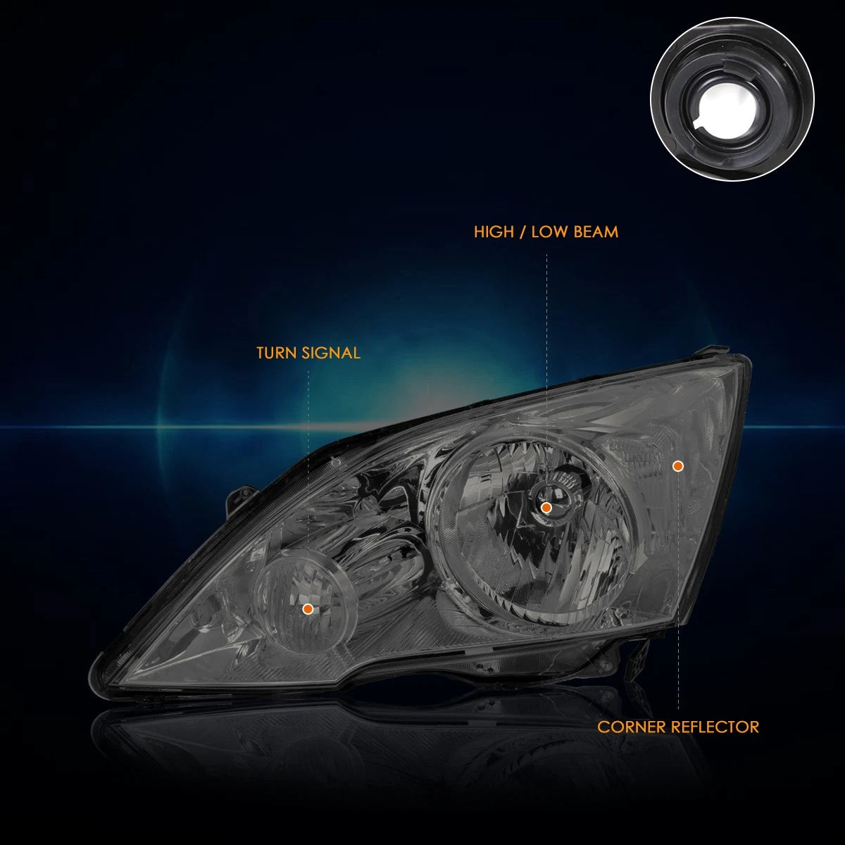 OE Style Headlights for Honda CR-V (2007–2011) Smoked Housing Clear Side