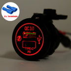 Charger Outlet / 12V 24V / Dual Port LED Type C USB QC3.0 PD for Car ATV RV