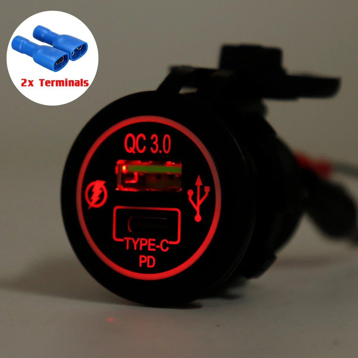 Charger Outlet / 12V 24V / Dual Port LED Type C USB QC3.0 PD for Car ATV RV