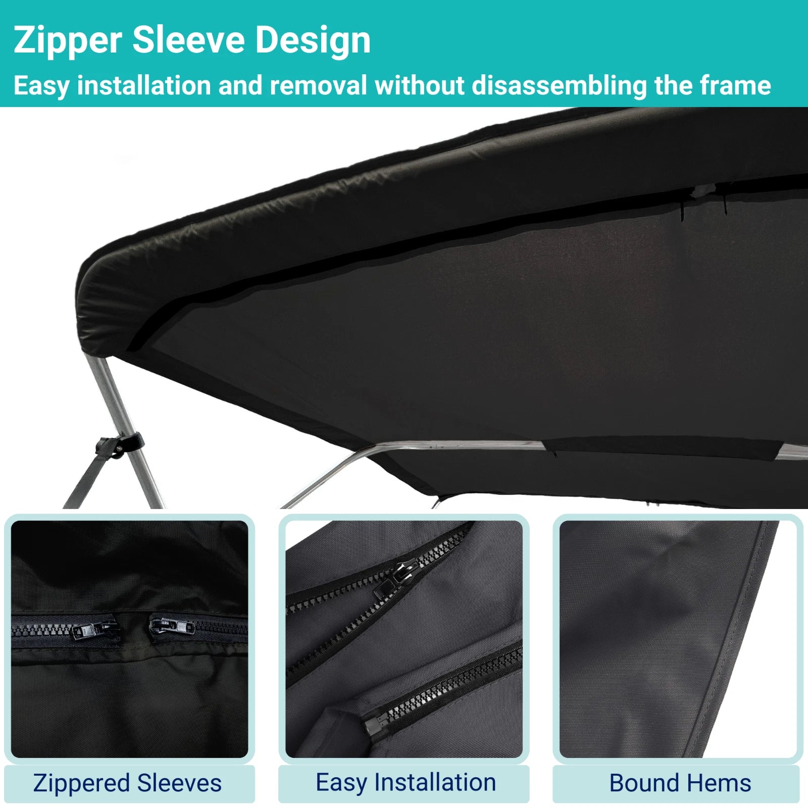 Bimini Top Boat Cover for 3 Bow (Fits 72"L x 36"H x 91"-96"W)