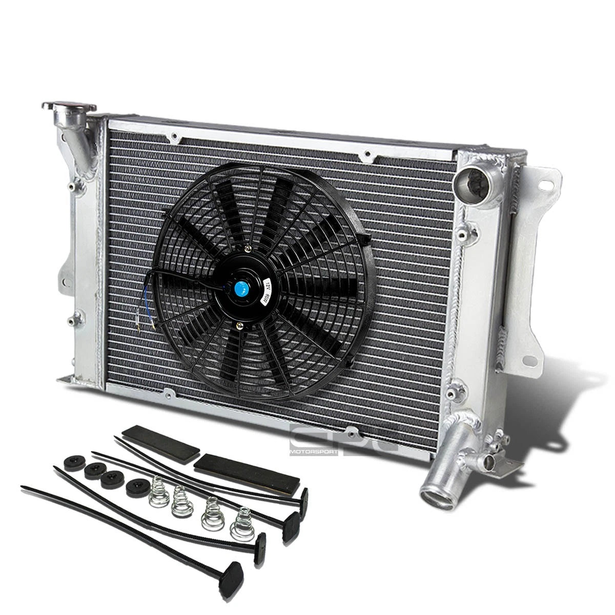 3 Row Aluminum Chrome Radiator + 10" Black Fan for Mazda RX-3 Savanna (S102A)