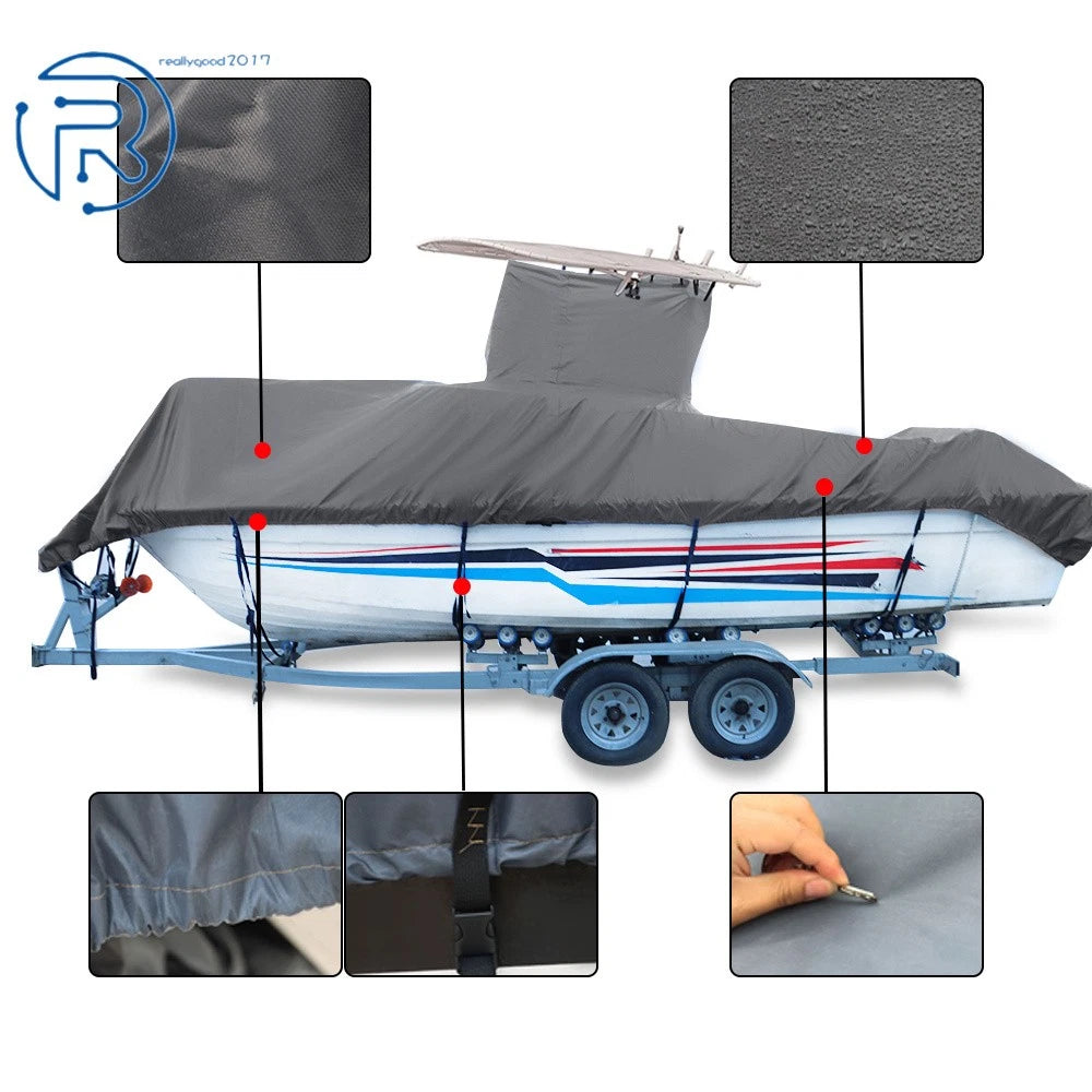 Boat Cover for Center Console Boats with T-Top Roofs (20-24ft) Grey