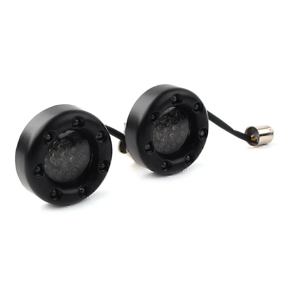 Red LED Turn Signal Lights with Gloss Black Trim Ring for Harley Sportster