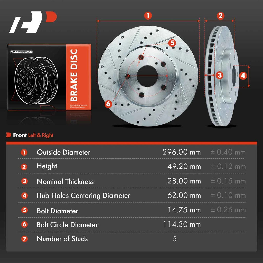 Front Drilled Brake Rotors for Toyota Camry (2002–2006) & Solara, IS250