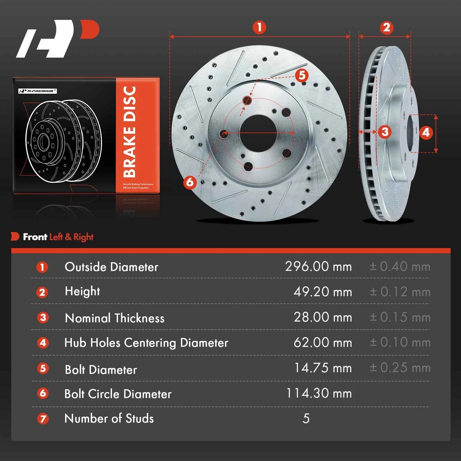 Front Drilled Brake Rotors for Toyota Camry (2002–2006) & Solara, IS250