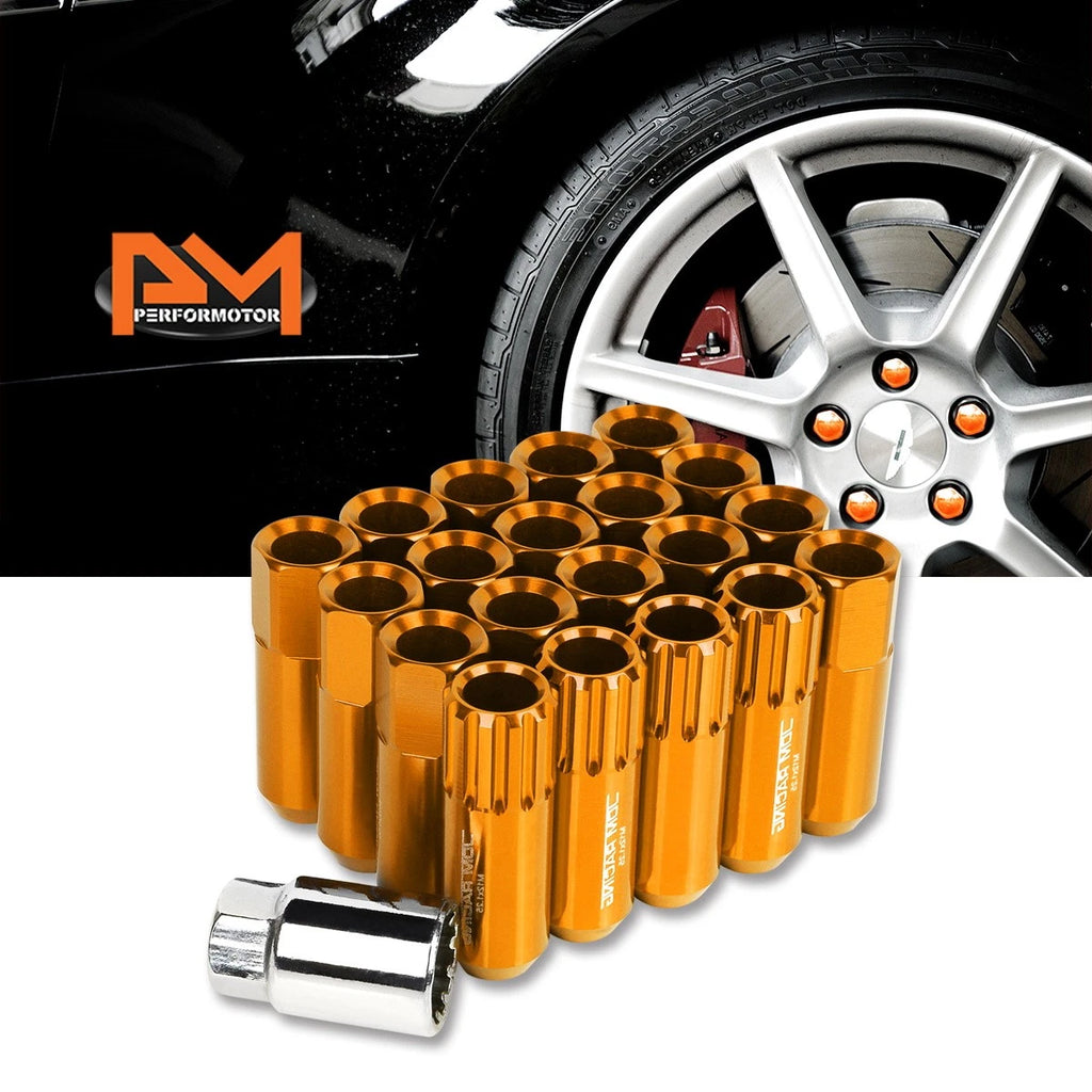 Set of 20 M12X1.25 Orange JDM Open End Aluminum Lug Nuts with Spline Locks
