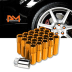 Set of 20 M12X1.25 Orange JDM Open End Aluminum Lug Nuts with Spline Locks