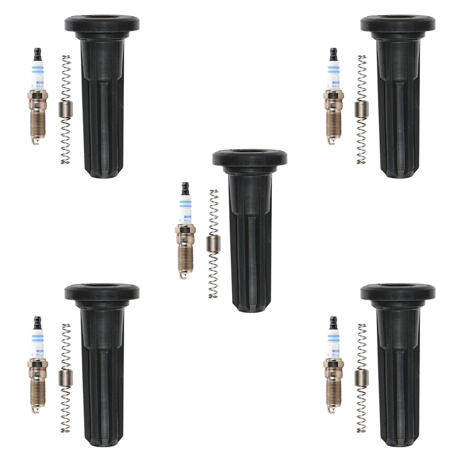 Set of 5 Bosch Platinum Spark Plugs & Denso Coil Boots for Colorado H3 H3T (2007–2010)