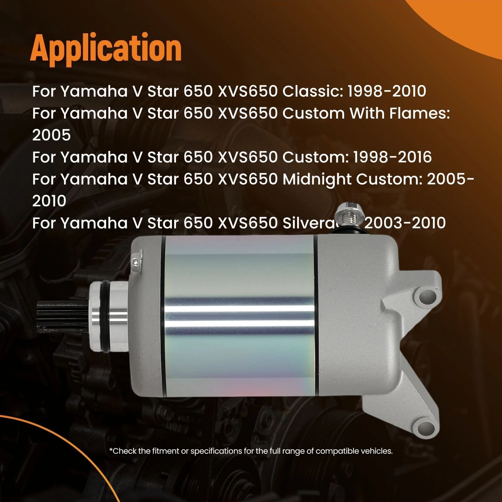 12V 9T Starter Motor for Yamaha V Star 650 Silverado (2003–2010) CW Rotation