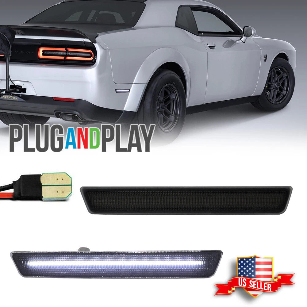 2X Smoke Lens White LED Rear Side Marker Lights for Dodge Challenger (2015–2023)