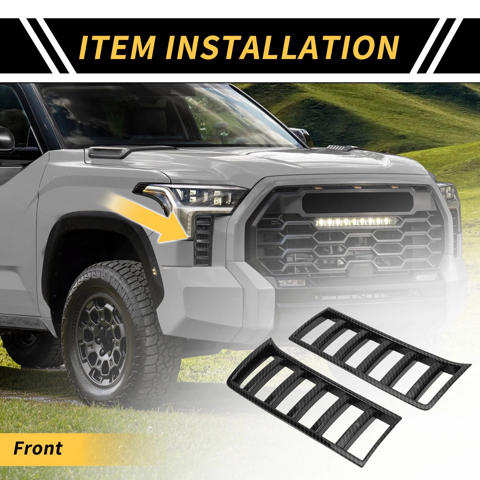 Set of 2 Carbon Fiber Pattern Headlights Grille Vent Cover for Toyota Tundra (2022–2024)