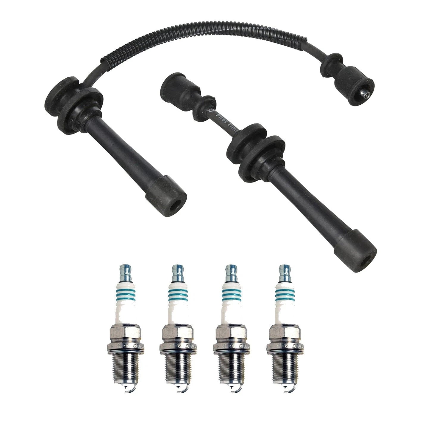 Denso 7mm Wire Set & 4 Iridium Power Spark Plugs for Kia Sportage (2005–2010)