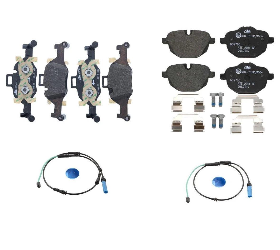ATE Front and Rear Brake Pad Set and Sensors for BMW