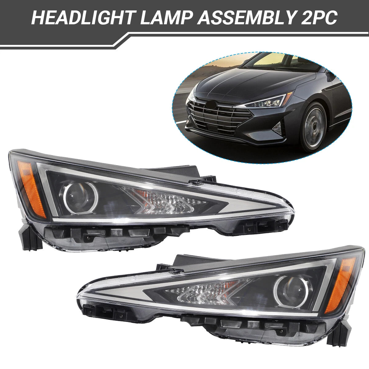 Halogen Headlight Headlamps Set of 2 for Hyundai Elantra (2019–2020)