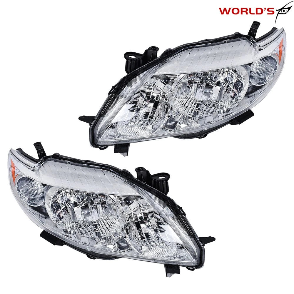 Set of 2 Halogen Chrome Amber Headlights for Toyota Corolla (2009–2010)