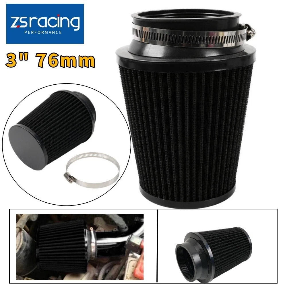 3" 76mm High Flow Inlet Dry Air Filter Cold Air Intake Cone Replacement