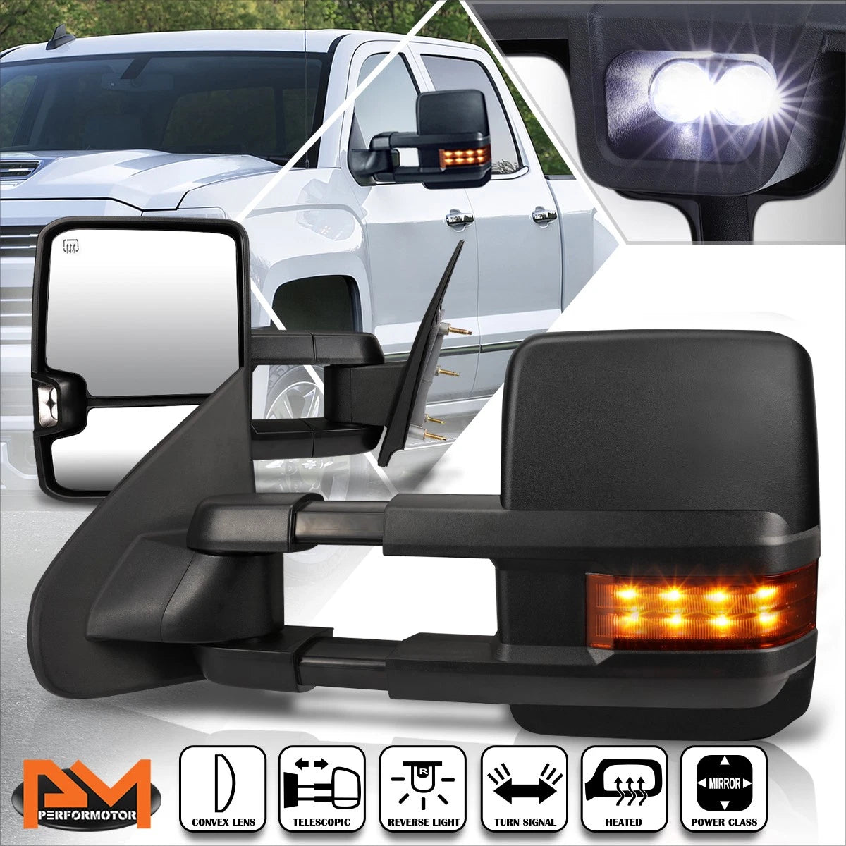 Set of 2 Power Heated Side Towing Mirrors for Silverado/Sierra (2014–2017)