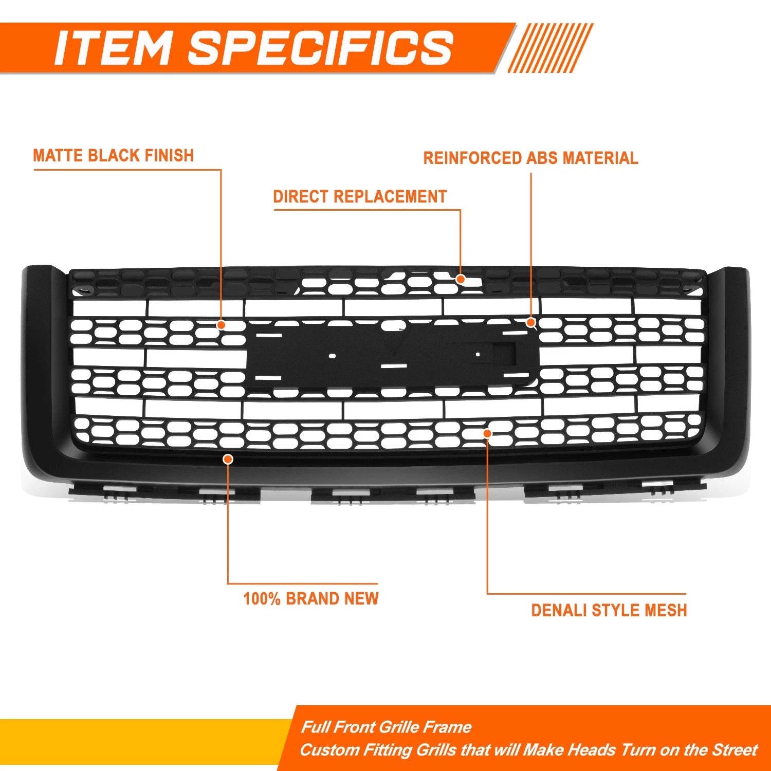 Matte Black Denali Style Mesh Front Grille for GMC Sierra 1500 (2007–2013)