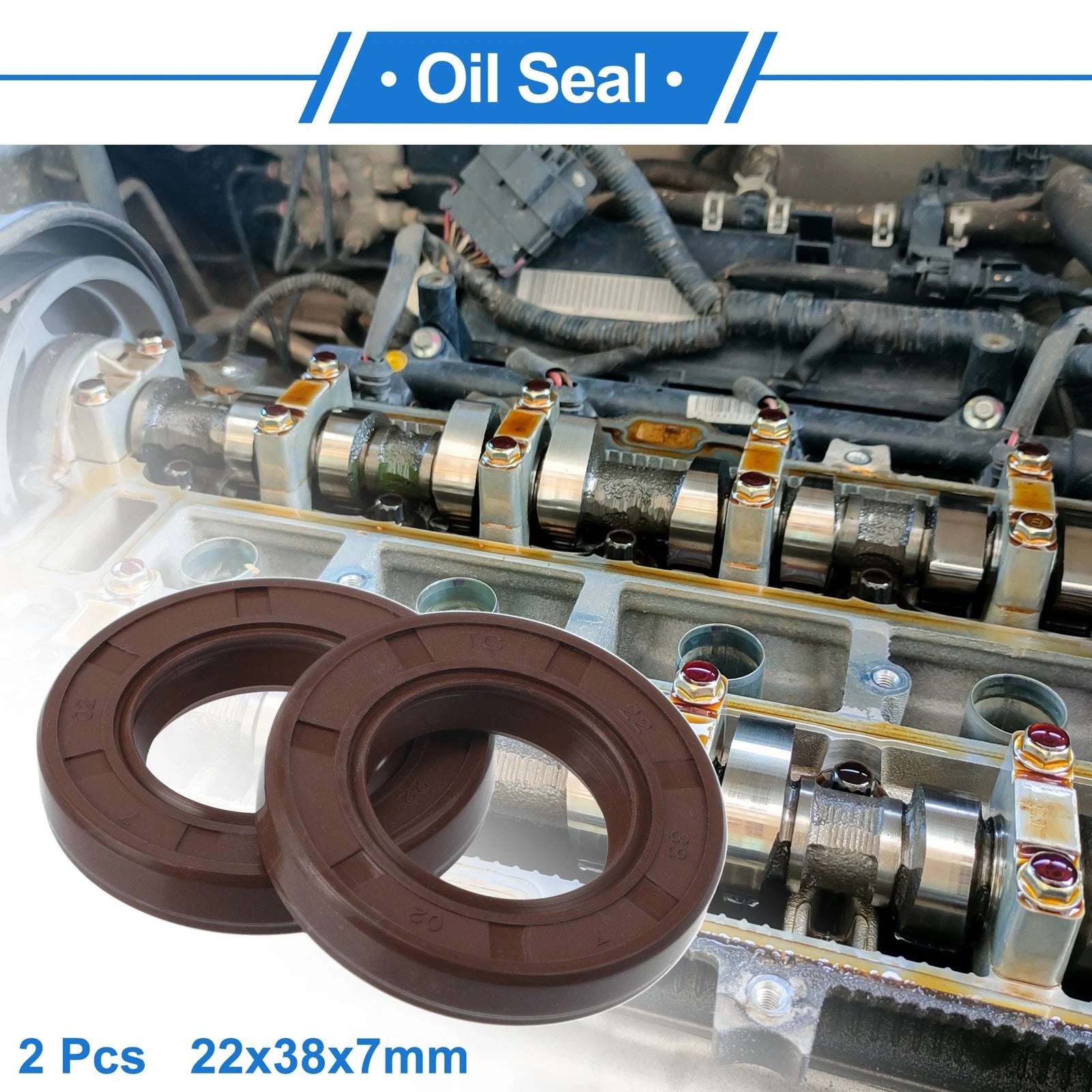 2X Oil Seal Rotary Shaft Seal for Various Models (22x38x7mm) FKM Rubber
