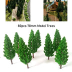 80Pcs Model Trees for Train Railroad Wargame Park Scenery (Scale DIY)