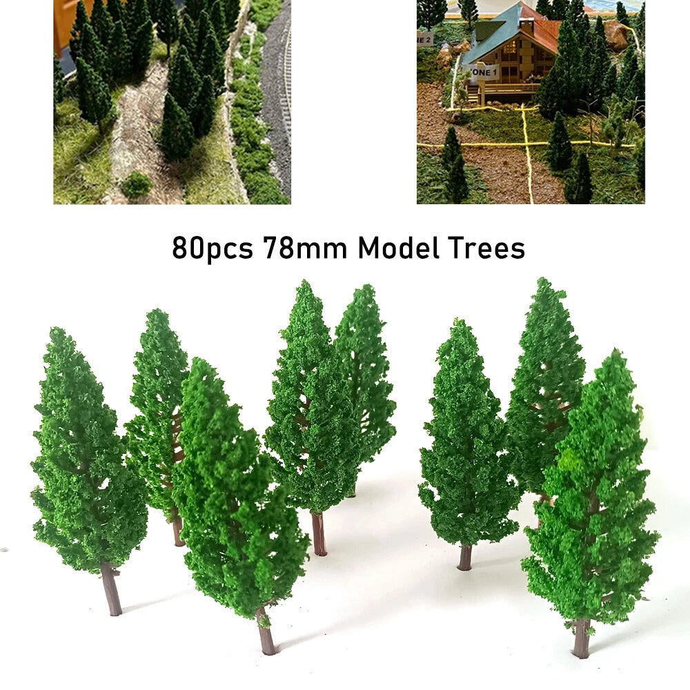 80Pcs Model Trees for Train Railroad Wargame Park Scenery (Scale DIY)