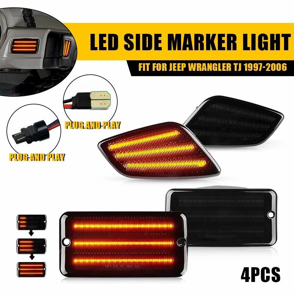 Set of 4 Amber Bumper Signal Fender Side Marker Lights for Jeep Wrangler TJ (1997–2006)