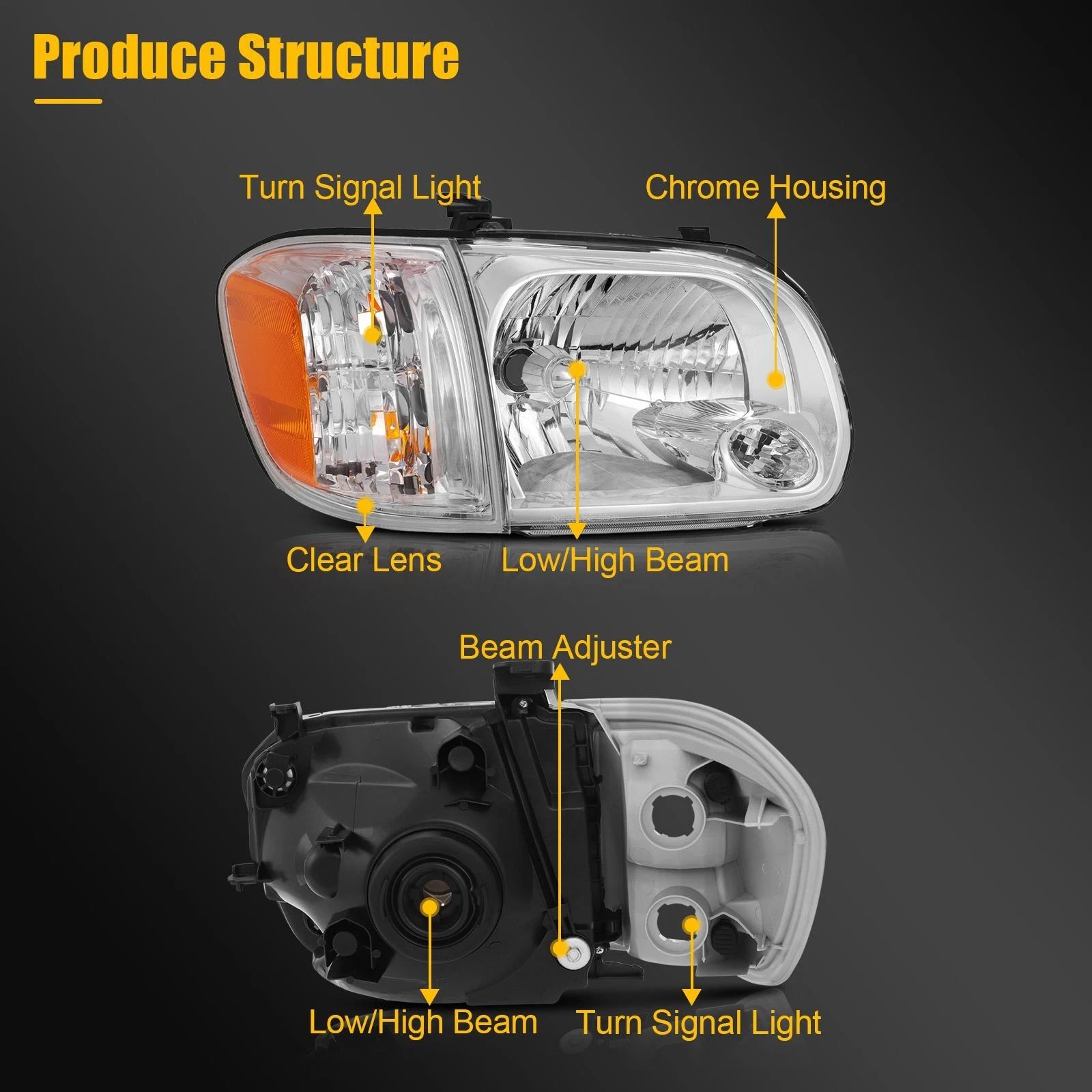 Chrome Housing Headlight Assembly for Toyota Tundra, Sequoia (2005–2007)