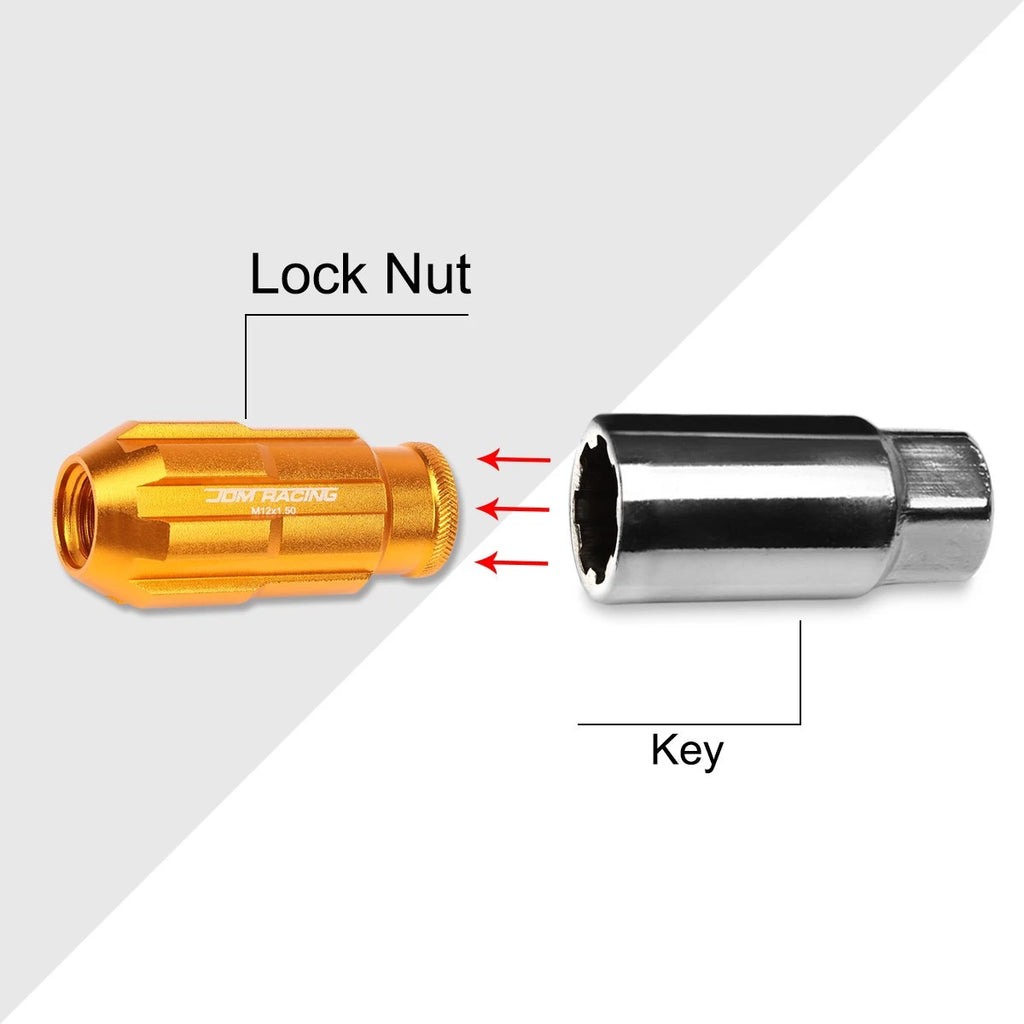 Set of 20 JDM M12X1.5 Open-End Aluminum Wheel Lug Nuts + Key 24mm OD 50mm Tall