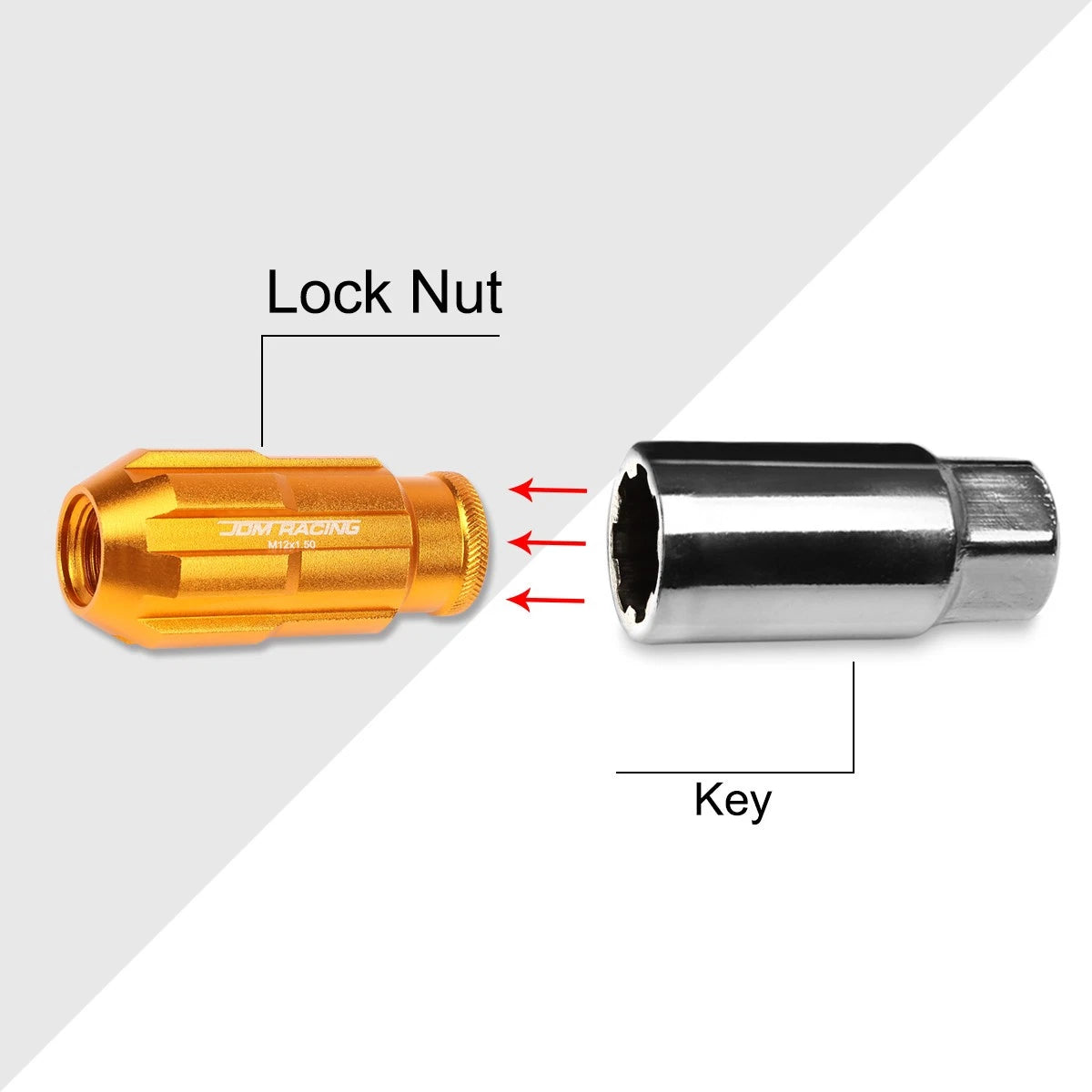 Set of 20 JDM M12X1.5 Open-End Aluminum Wheel Lug Nuts + Key 24mm OD 50mm Tall