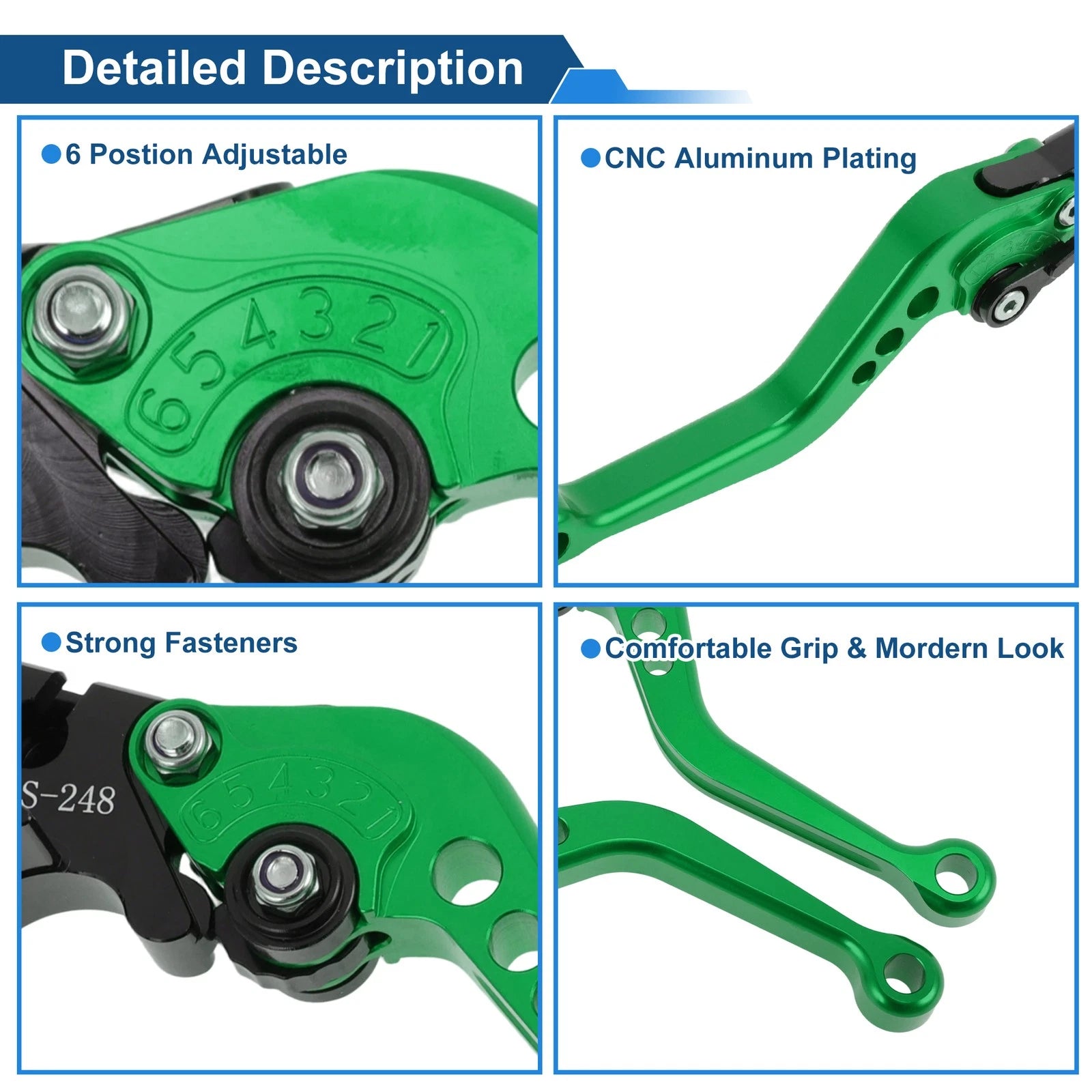 Adjustable Short Brake Clutch Levers for Suzuki GSR750/GSX-S750 (2011–2021) Green
