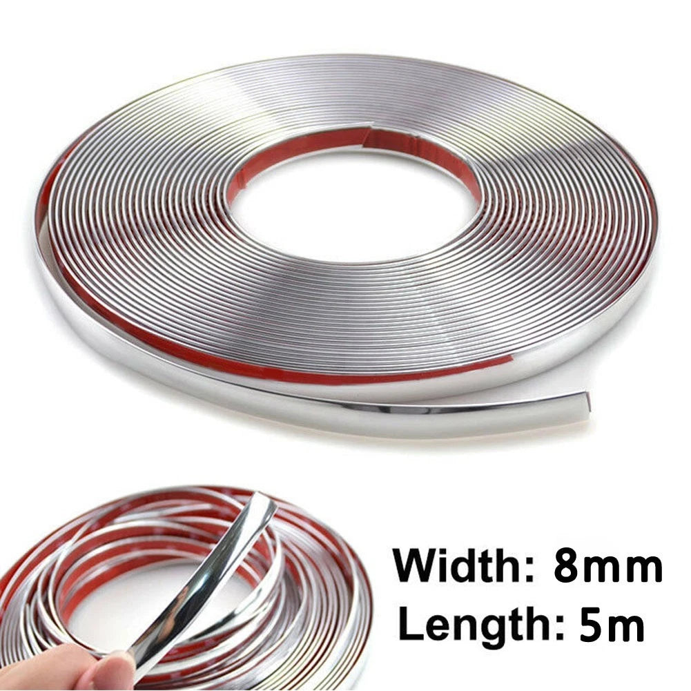 Chrome Polished Moulding Strip Trim 8mm Width 5m for Universal Fit