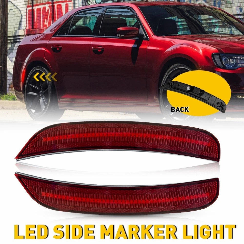 Set of 2 Red Lens Rear Bumper Side Marker Lights for Chrysler 300 (2015–2023)