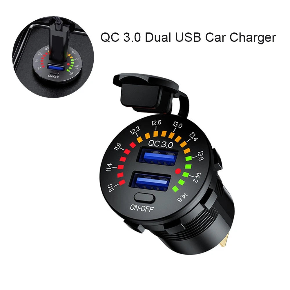 Dual USB 36W QC 3.0 Fast Charger Socket for Cars (Waterproof)