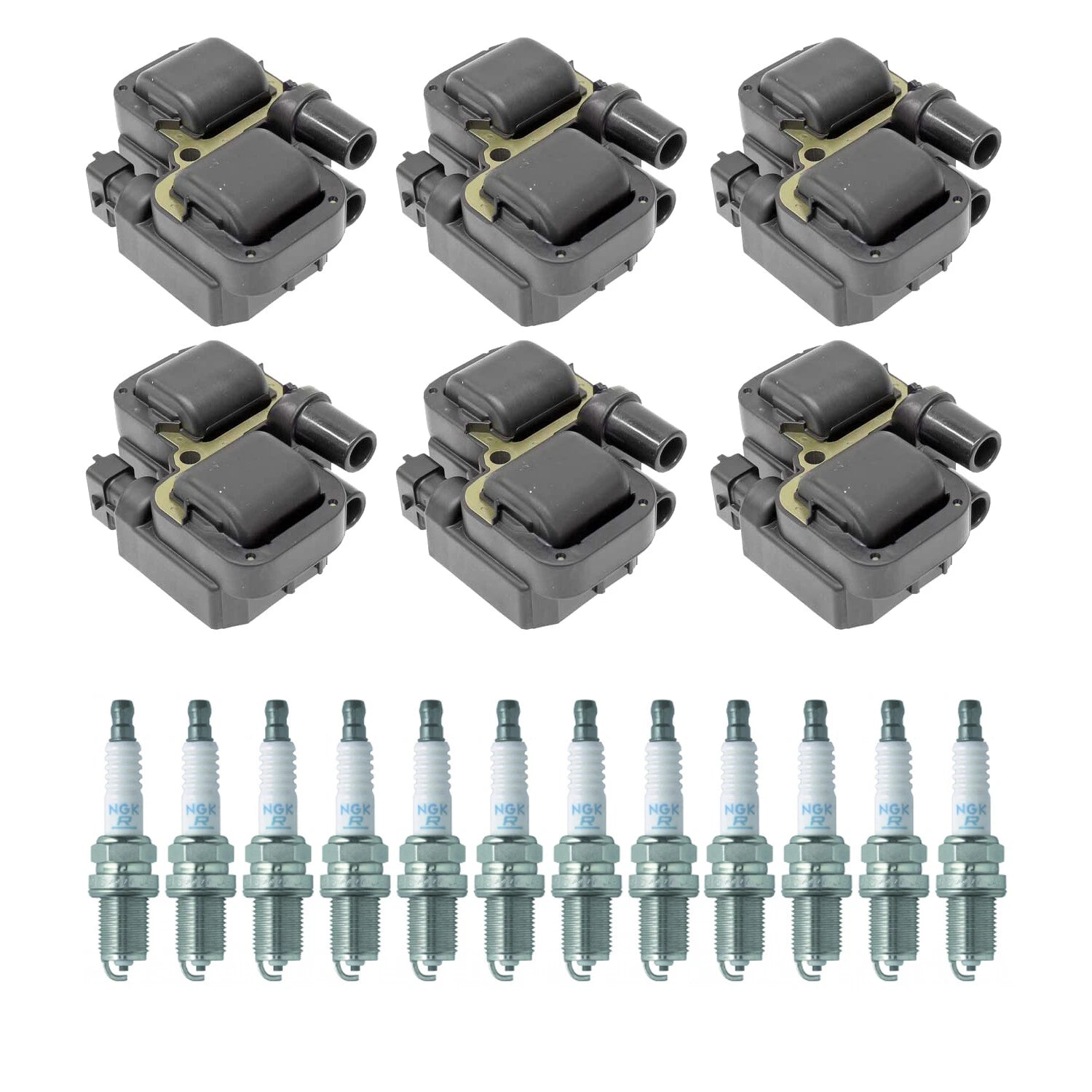 Set of 2 Ignition Coils & 12 Spark Plugs for Mercedes ML320 C240 C280 E320