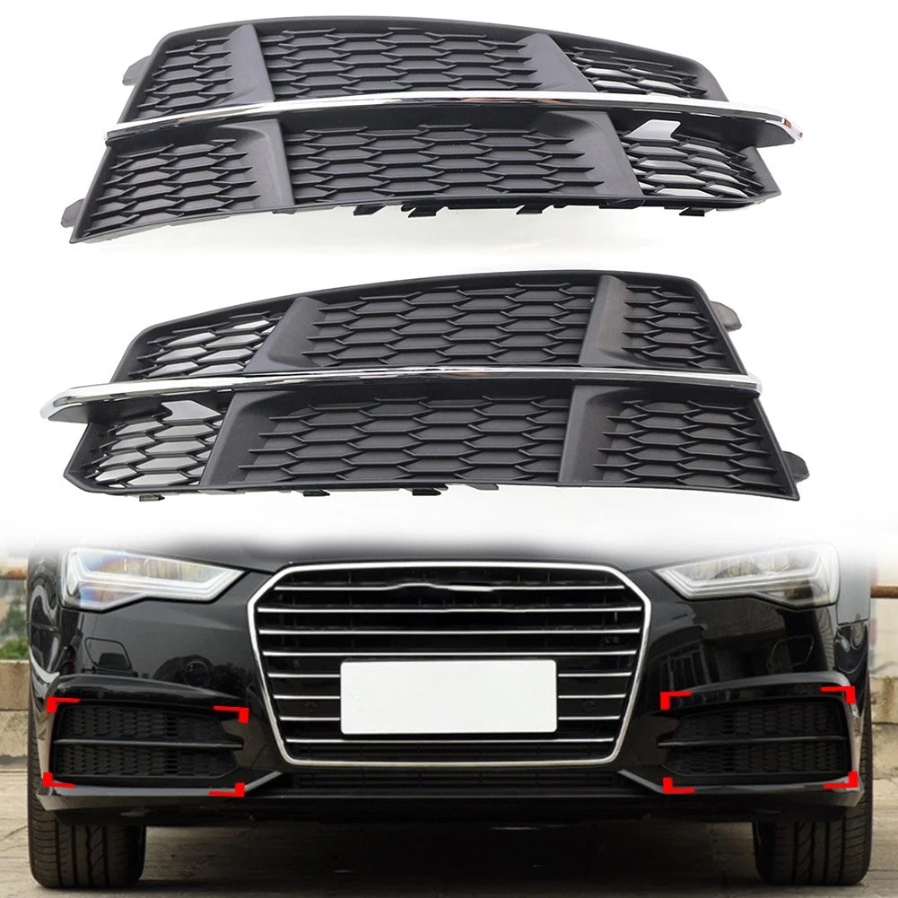 Set of 2 Front Bumper Lower Side Grilles for Audi A6 C7 SLine (2014–2018) Black Chrome