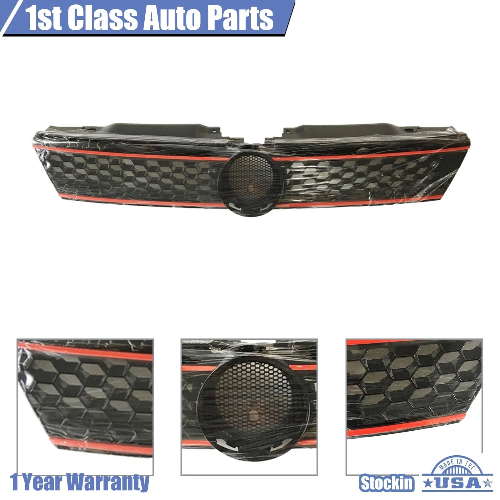 Grille for Volkswagen Jetta (2011-2014) Hex Mesh Black with Red Trim