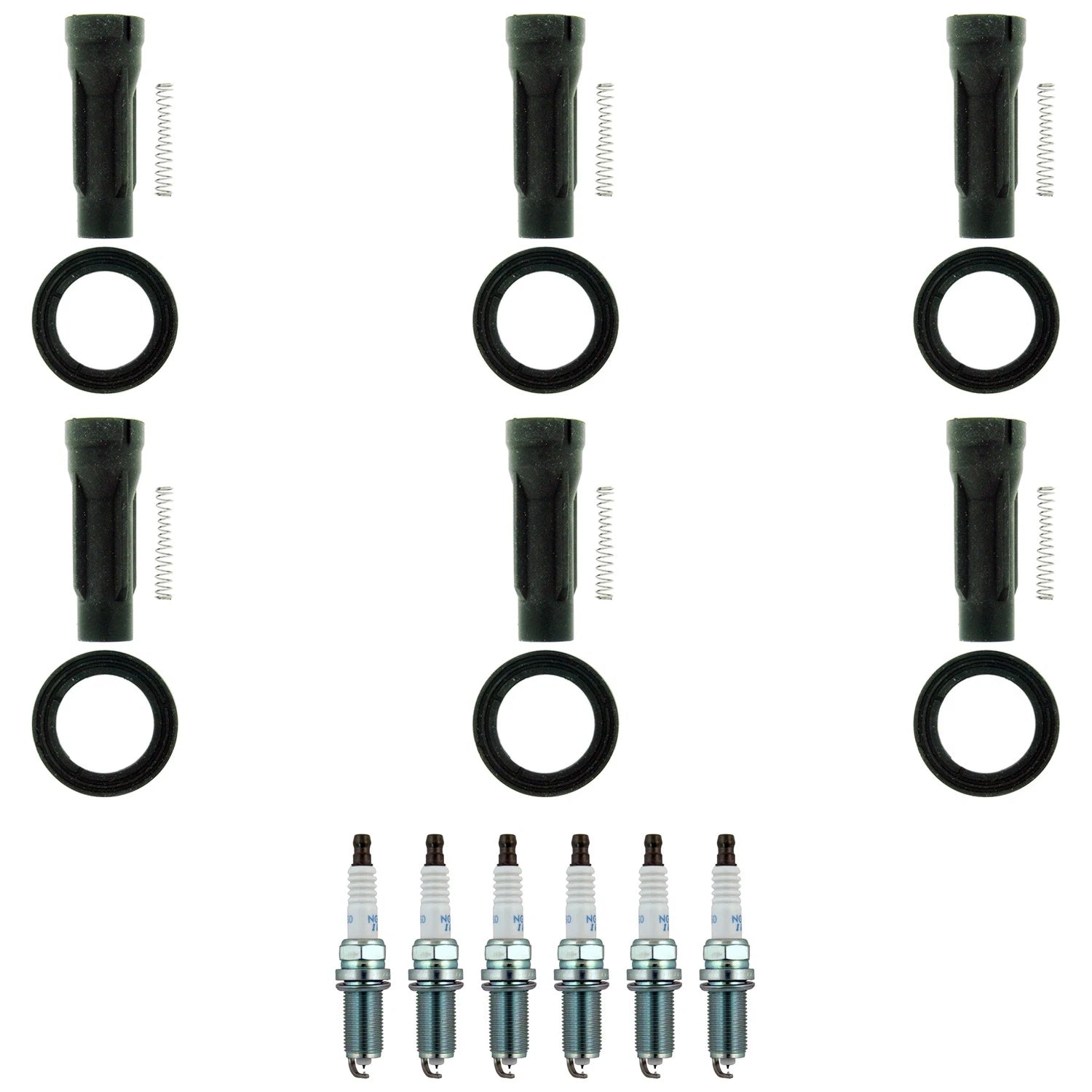 Set of 6 NGK Laser Iridium Spark Plugs & Coil Boots for Avalon Camry RAV4