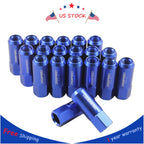 Set of 20 Blue Extended Forged Aluminum Tuner Racing Lug Nuts for JDM Vehicles