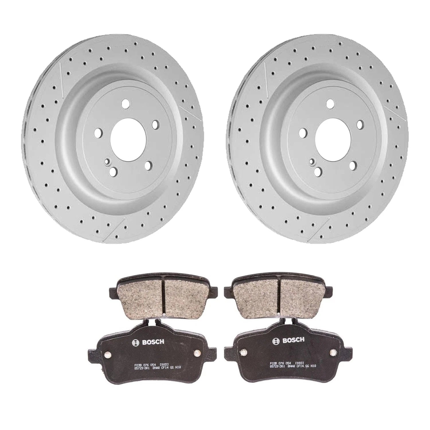 Hella Rear Rotors & Bosch QuietCast Ceramic Disc Brake Pads Kit for C117 CLA45 AMG (2014–2019)