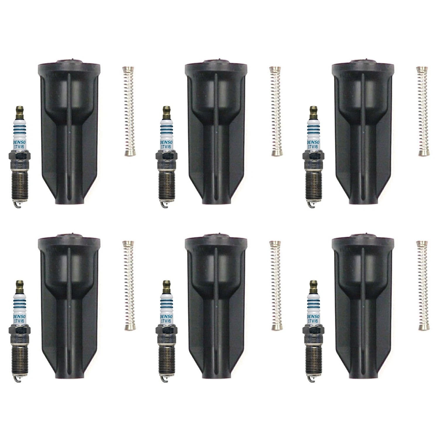 Set of 6 Denso Iridium Power Spark Plugs & Coil Boots for Bravada Trailblazer (2002–2008)