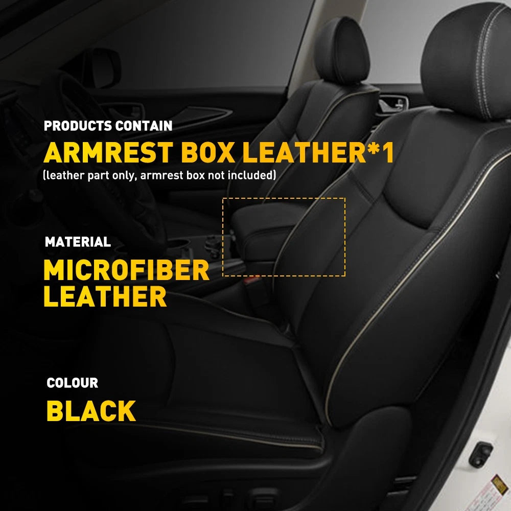 Console Lid Armrest Cover for Infiniti QX60 (2014–2020) PU Leather Black