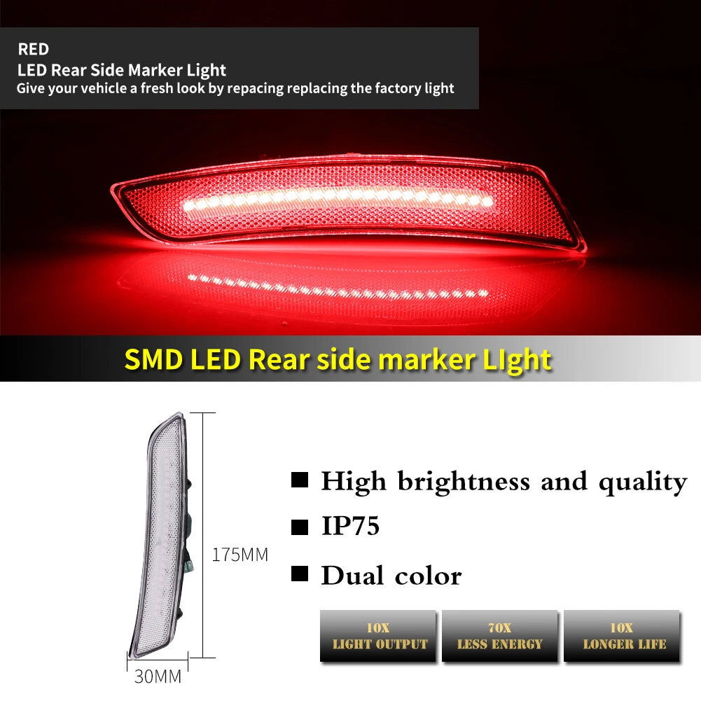 Clear Red LED Rear Side Marker Lights for Chevrolet Camaro (2016–2023)