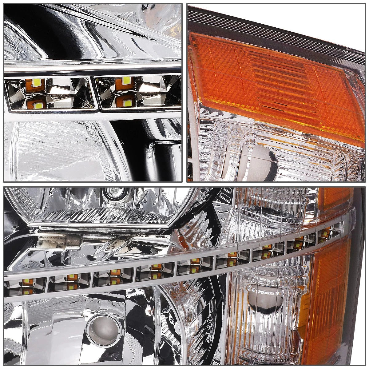 LED DRL Bar Chrome Amber Side Headlights for Chevy Silverado (2007–2014)