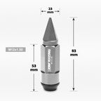 Set of 20 M12X1.5 Silver JDM Cone Spiked Cap Wheel Lug Nuts + Extension 23mm