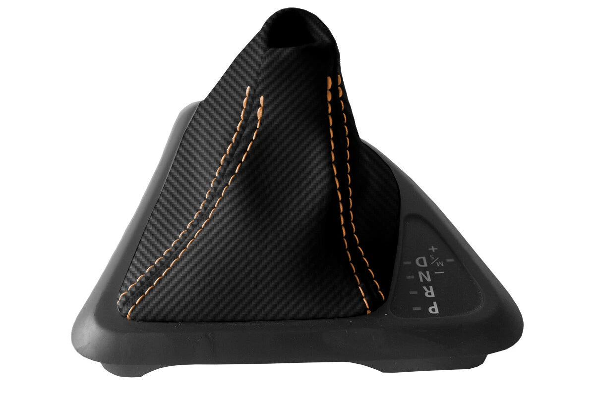 Automatic Shift Boot Cover for BMW E81 E82 E87 (2004–2013) Carbon Fiber Orange Stitch