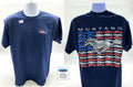 Licensed Ford Mustang T-Shirt Navy Blue American Flag and Pony Logo (2005–2014)